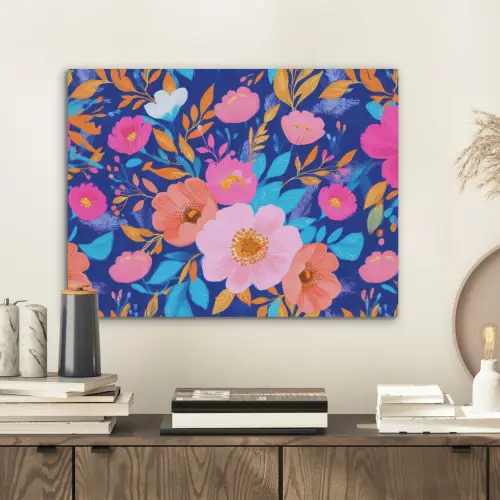 Bloemen - Blauw - Roze PET vilt klein -sfeer1