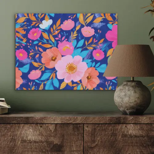 Bloemen - Blauw - Roze PET vilt klein -sfeer2