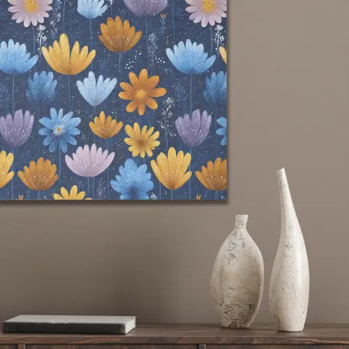 Bloemen - Patroon - Blauw - Contrast PET vilt klein -sfeer6_closeup