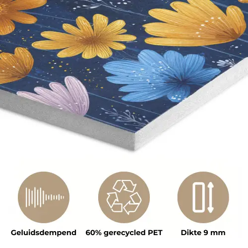 Bloemen - Patroon - Blauw - Contrast PET vilt klein -closeup_NL