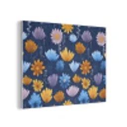 Bloemen - Patroon - Blauw - Contrast PET vilt klein -3d