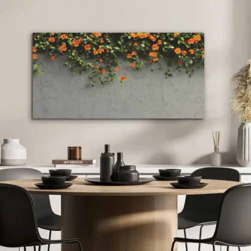 Bloemen - Muur - Oranje PET vilt middel -sfeer1