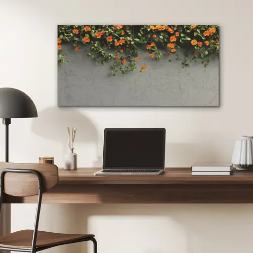 Bloemen - Muur - Oranje PET vilt middel -sfeer5