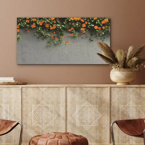 Bloemen - Muur - Oranje PET vilt middel -sfeer4