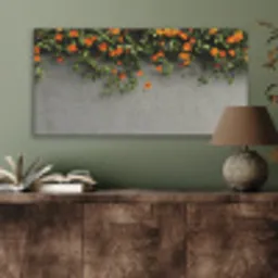 Bloemen - Muur - Oranje PET vilt middel -sfeer2