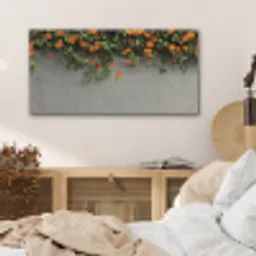 Bloemen - Muur - Oranje PET vilt middel -sfeer3