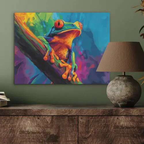 Kikker - Felgekleurd - Tak - Regenboog PET vilt klein -sfeer2