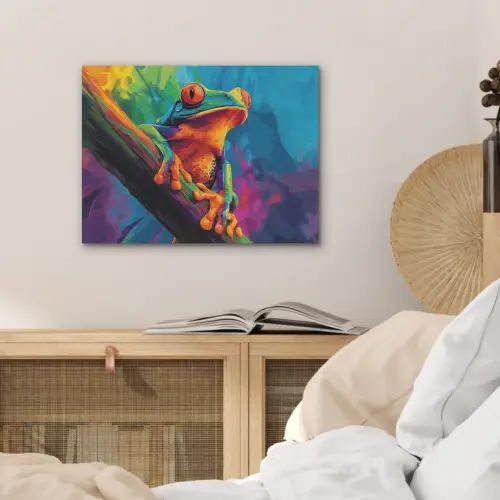 Kikker - Felgekleurd - Tak - Regenboog PET vilt klein -sfeer3