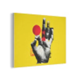 Hand - Rode cirkel - Geel PET vilt klein -3d