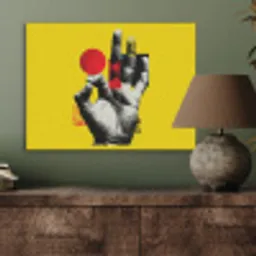 Hand - Rode cirkel - Geel PET vilt klein -sfeer2