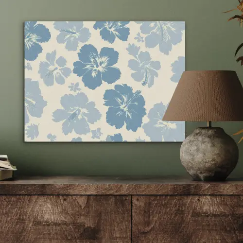Hibiscusbloemen - Blauw - Patroon - Tropisch PET vilt klein -sfeer2