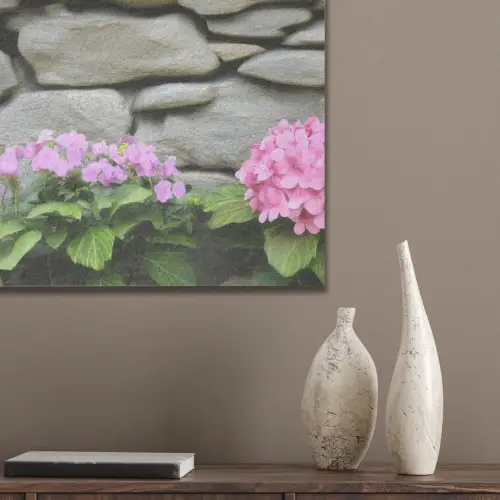 Hortensia’s - Stenen - Muur - Bloemen PET vilt middel -sfeer6_closeup