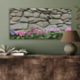 Hortensia’s - Stenen - Muur - Bloemen PET vilt middel -sfeer2