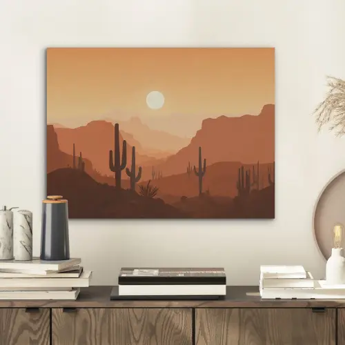 Landschap - Woestijn - Cactussen - Zon PET vilt klein -sfeer1