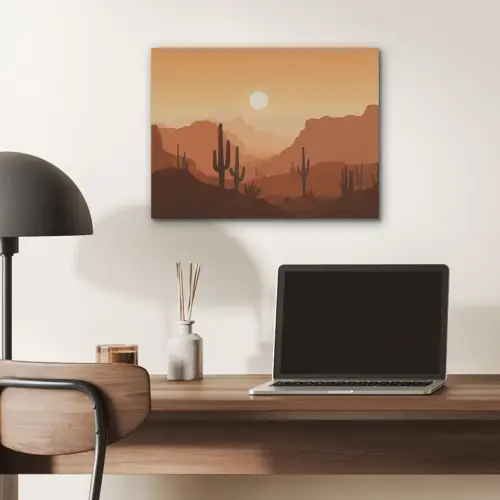 Landschap - Woestijn - Cactussen - Zon PET vilt klein -sfeer5