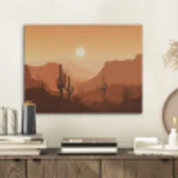 Landschap - Woestijn - Cactussen - Zon PET vilt klein -sfeer1