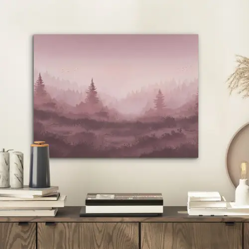 Landschap - Mistig - Roze PET vilt klein -sfeer1
