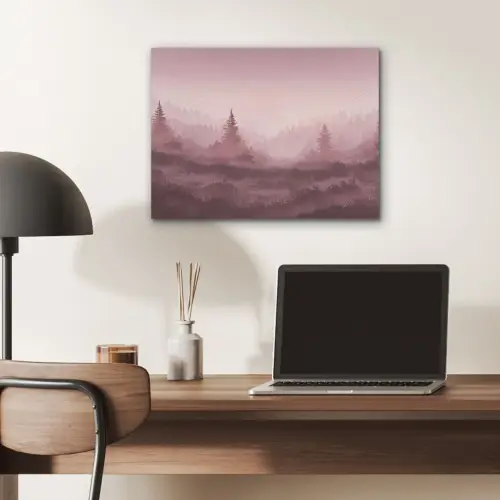 Landschap - Mistig - Roze PET vilt klein -sfeer5