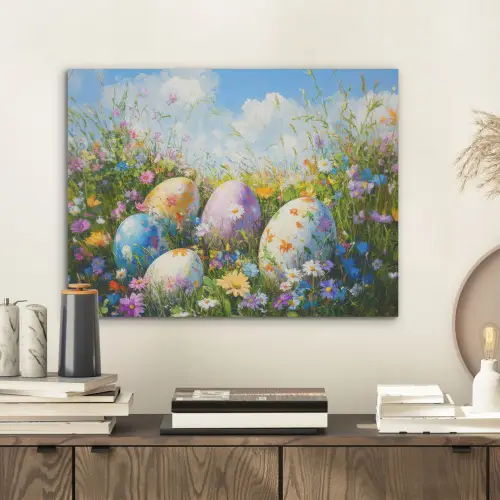 Grasveld - Eieren - Bloemen PET vilt klein -sfeer1
