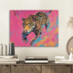 Luipaard - Roze - Oranje - Blauw - Verf PET vilt klein -sfeer1