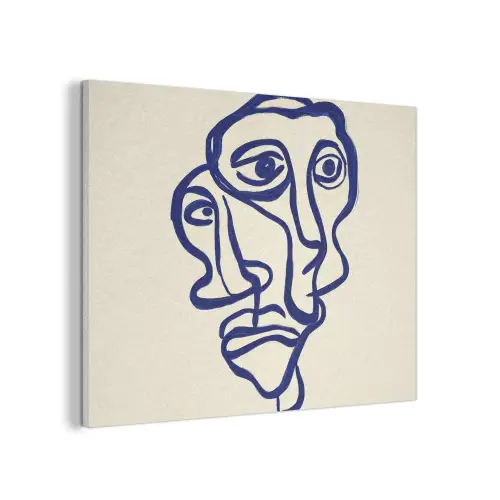Lijntekening - Overlappende gezichten - Donkerblauw PET vilt klein -3d