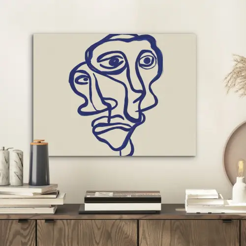 Lijntekening - Overlappende gezichten - Donkerblauw PET vilt klein -sfeer1