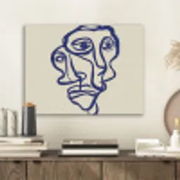 Lijntekening - Overlappende gezichten - Donkerblauw PET vilt klein -sfeer1