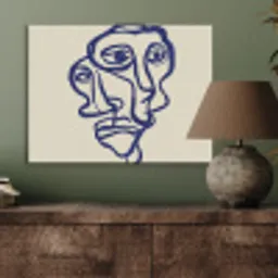 Lijntekening - Overlappende gezichten - Donkerblauw PET vilt klein -sfeer2