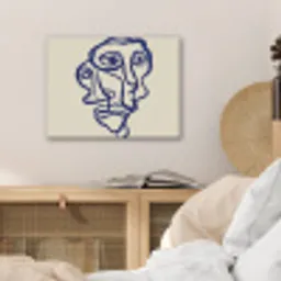 Lijntekening - Overlappende gezichten - Donkerblauw PET vilt klein -sfeer3