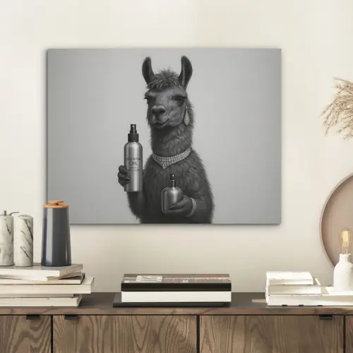 Lama - Flessen - Zwart - Wit PET vilt klein -sfeer1