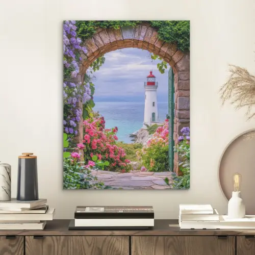 Doorkijk - Vuurtoren - Bloemen - Uitzicht PET vilt klein -sfeer1