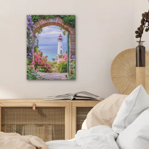 Doorkijk - Vuurtoren - Bloemen - Uitzicht PET vilt klein -sfeer3