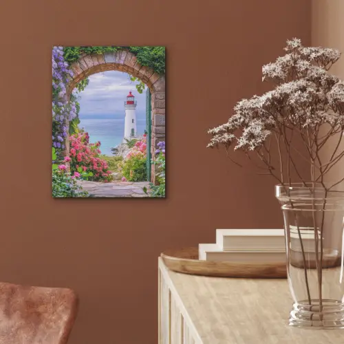 Doorkijk - Vuurtoren - Bloemen - Uitzicht PET vilt klein -sfeer4