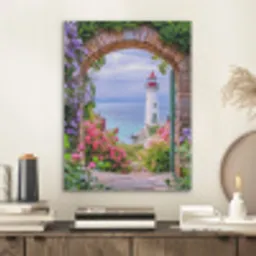 Doorkijk - Vuurtoren - Bloemen - Uitzicht PET vilt klein -sfeer1