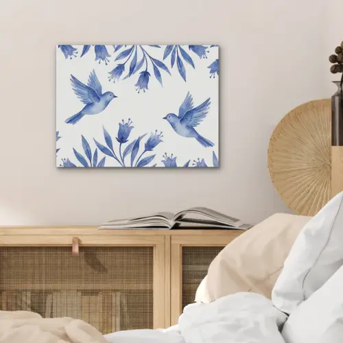 Modern - Vogels - Delfts - Blauw PET vilt klein -sfeer3