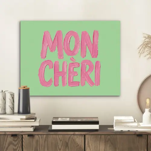 Mon cheri - Groen - Roze PET vilt klein -sfeer1
