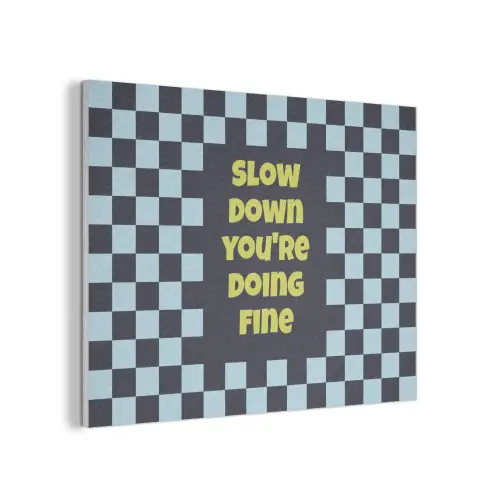 Patroon - Geblok - Blauw - Slow down you're doing fine PET vilt klein -3d