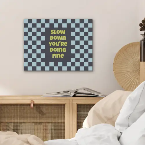 Patroon - Geblok - Blauw - Slow down you're doing fine PET vilt klein -sfeer3