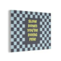 Patroon - Geblok - Blauw - Slow down you're doing fine PET vilt klein -3d