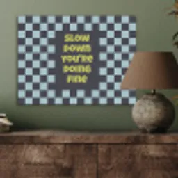 Patroon - Geblok - Blauw - Slow down you're doing fine PET vilt klein -sfeer2