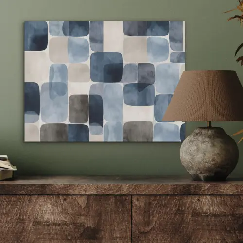 Patroon - Blauw - Vierkanten PET vilt klein -sfeer2