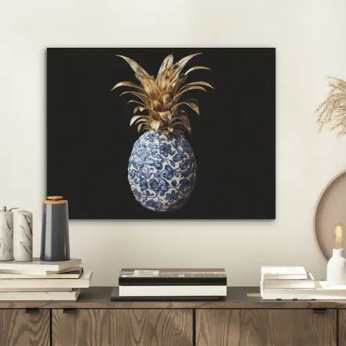 Ananas - Bloemen patroon - Goud - Delftsblauw PET vilt klein -sfeer1