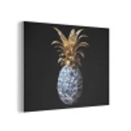 Ananas - Bloemen patroon - Goud - Delftsblauw PET vilt klein -3d