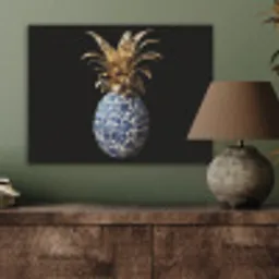 Ananas - Bloemen patroon - Goud - Delftsblauw PET vilt klein -sfeer2