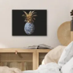 Ananas - Bloemen patroon - Goud - Delftsblauw PET vilt klein -sfeer3