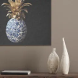 Ananas - Bloemen patroon - Goud - Delftsblauw PET vilt klein -sfeer6_closeup