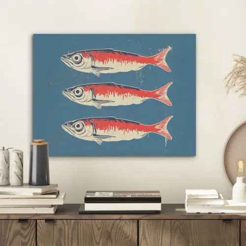 Vissen - Rood - Blauw PET vilt klein -sfeer1