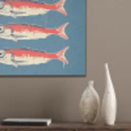 Vissen - Rood - Blauw PET vilt klein -sfeer6_closeup
