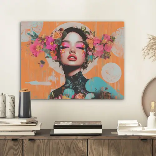 Portret - Vrouw - Abstract - Bloemen PET vilt klein -sfeer1