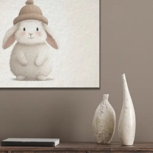 Konijn - Muts - Oren - Beige PET vilt klein -sfeer6_closeup